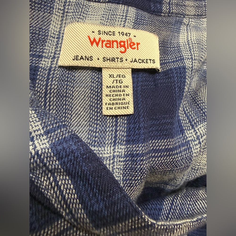 💙 Wrangler Blue Plaid Babydoll Peasant Top XL Soft Boho Western Cowgirl Blouse 💙 - Picture 3 of 4